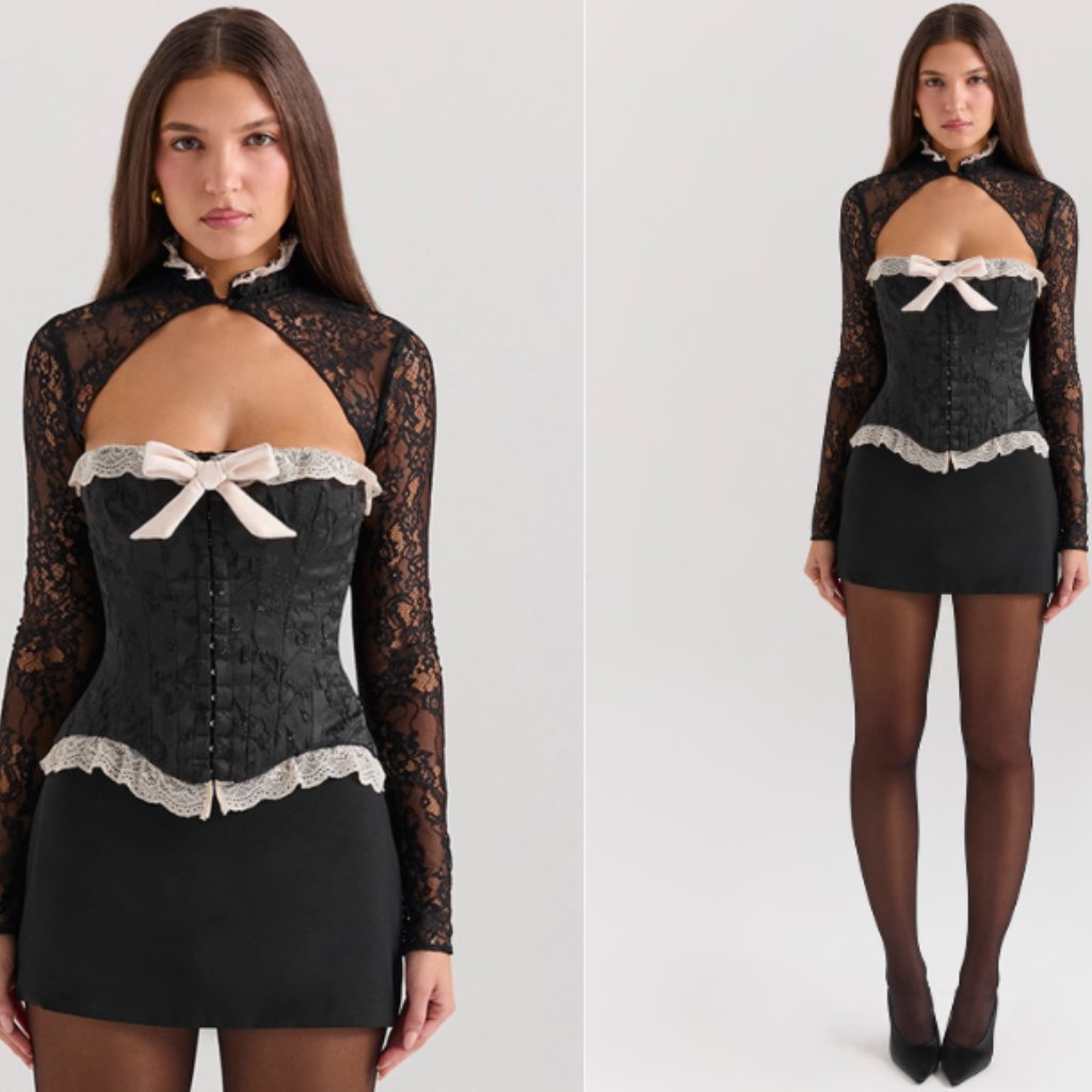 House Of Cb 'Perdita' Black Metallic Jacquard Corset Nwt